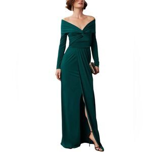 Zac Posen Emerald Off-Shoulder Long Sleeve Maxi Dress
